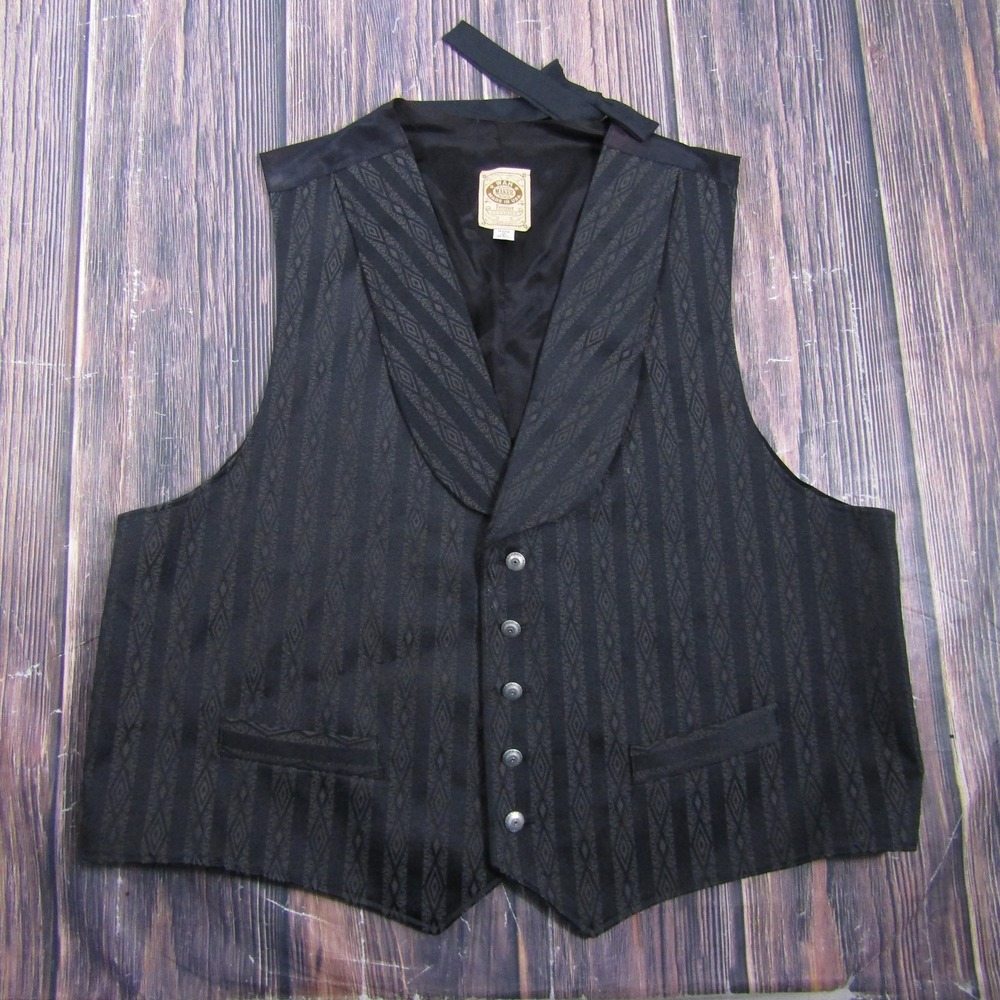Wah Maker Vest Mens XXL Black Striped Western Collared Belted Lined Made USA
